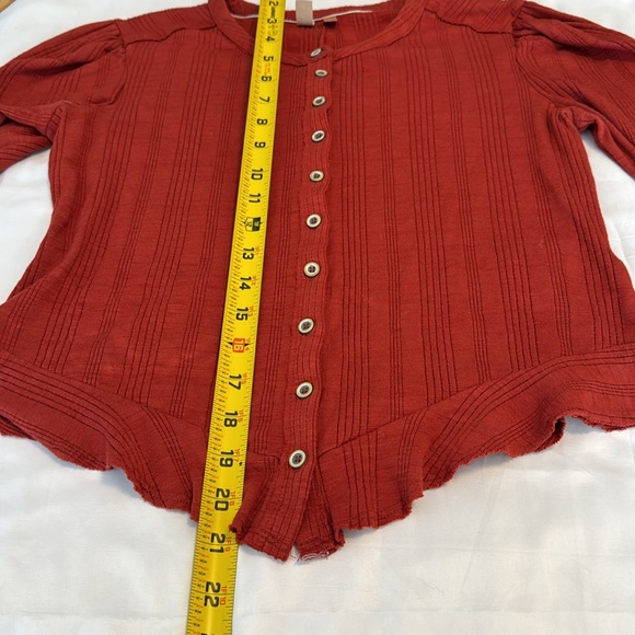 Pilcro Anthropologie Red Button Down Puff Sleeve Ribbed Knit Cardigan Top Sz S - Picture 12 of 14